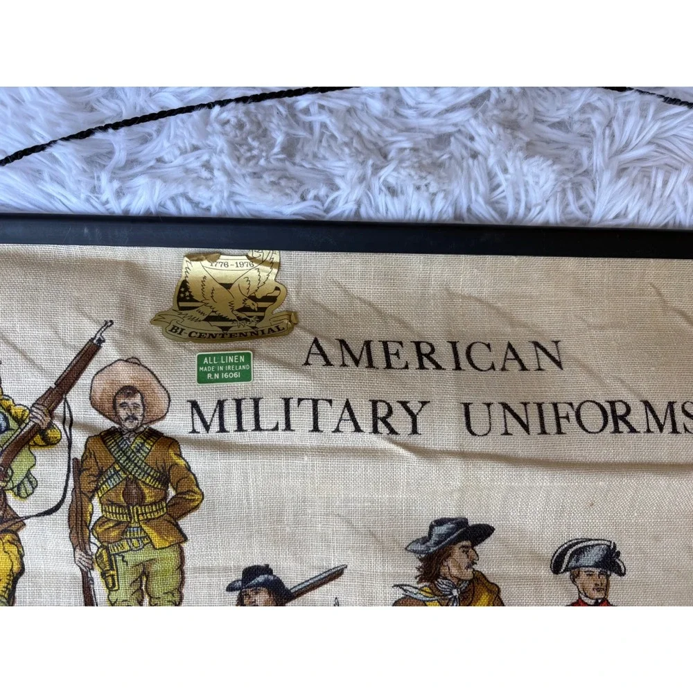 Vintage 1970s American Military Uniforms Irish Linen Wall‎ Hanging Washington